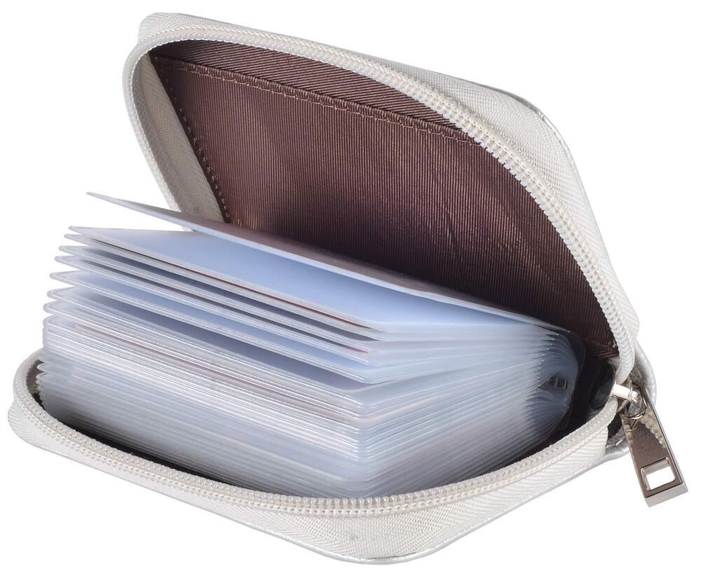 3367 Leather Credit Card Holder Zipper Wallet With 26 Card Slots Silver